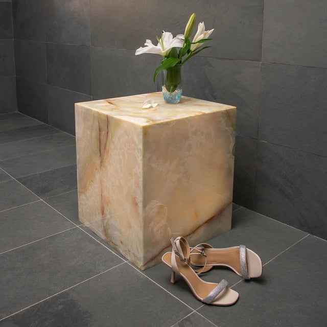 Forest Green Onyx Cube Table in Light Green by Forzini For Sale - Image 8 of 11