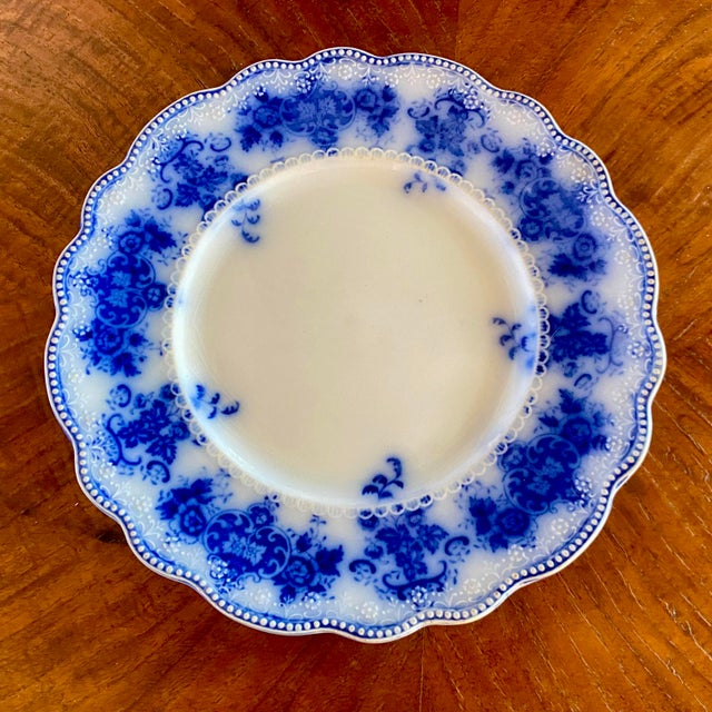 Victorian Era Flow Blue plate "Clarence" pattern produced in England between 1891 and 1914.