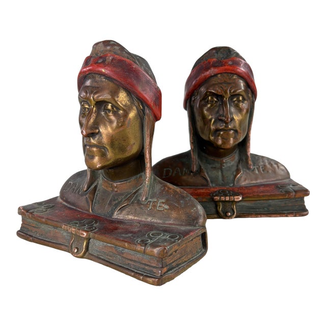 Early 20th Century Dantes Bronze Bust Book Ends. For Sale