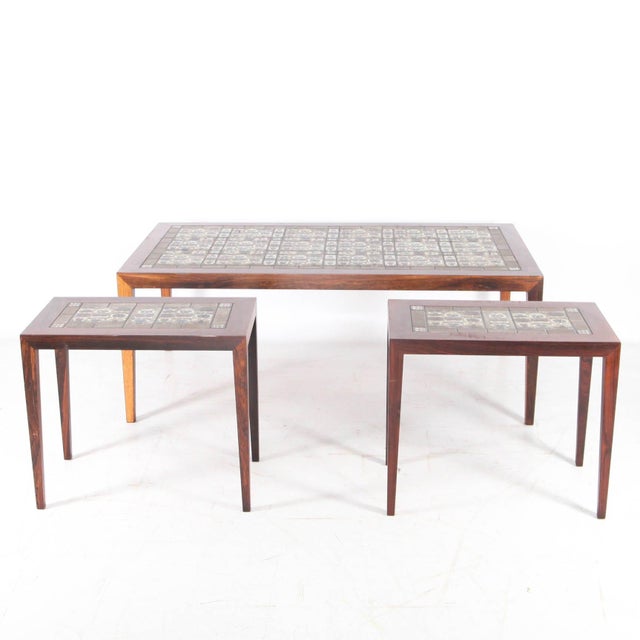 Coffee Tables in Rosewood and Ceramic, 1970s, Set of 3 For Sale - Image 11 of 18