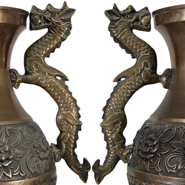 Pair Hollywood Regency Brass Dragon Table Lamps James Mont Style 20" For Sale - Image 4 of 12