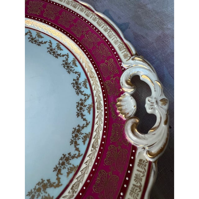 Antique Vintage Bawo & Dotter Marie Antoinette Portrait Beaded Cranberry & Gold Cake Plate For Sale - Image 12 of 13