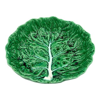 Vintage Bordallo Pinheiro Cabbage Leaf Bowl Pressed Frog Mark Portugal Majolica For Sale