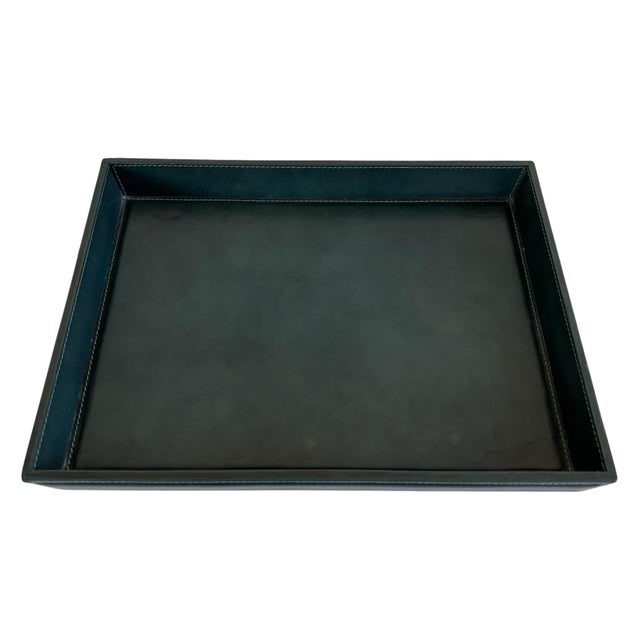Mid-Century Modern Pigeon & Poodle Hunter Green Leather Tray Set For Sale - Image 3 of 10