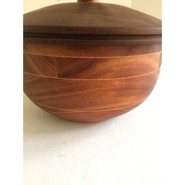 1960s Intricately Pattern Turned Laminated Wood Bowl With Lid For Sale - Image 11 of 11