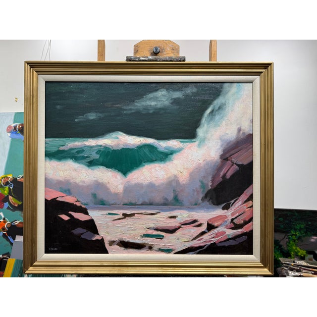 Textile George T. Chakos Fine Art: Raging Night Surf in the Impressionist/Post Impressionist Style For Sale - Image 7 of 8
