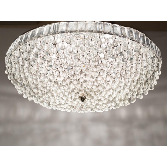 1960s Austrian Palwa / Kalmar Style Crystal Flush Mount Plafond Chandelier For Sale - Image 10 of 11