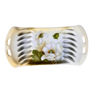 Antique Signed r.s. Germany Hand-Painted "White Poppy" Relish Dish For Sale