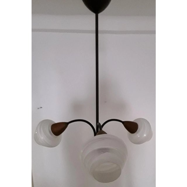 Black Vintage Pendant Lamp with White Lacquered Glass Shades, 1970s For Sale - Image 8 of 8