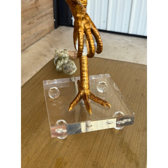 Gold Cyan Design Antiqued Gold Ibis Buffet Lamp on Lucite Base For Sale - Image 8 of 12