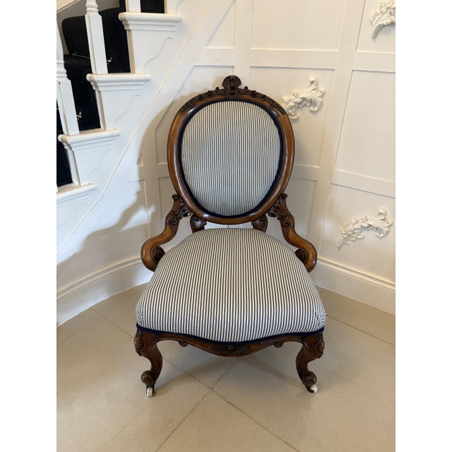 Antique Carved Walnut Victorian Ladies Chair, 1850s For Sale - Image 12 of 12