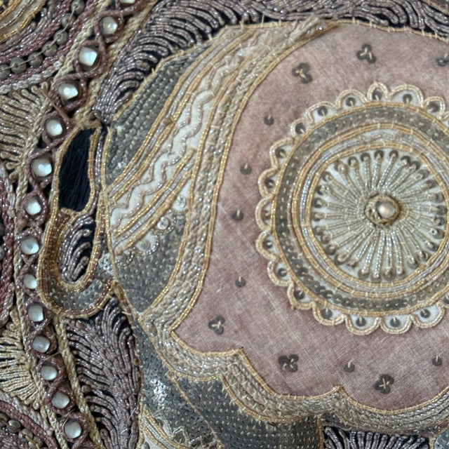 Traditional Antique Burmese Sequined Elephant Textile Wall Hanging in Wood Frame For Sale - Image 3 of 8