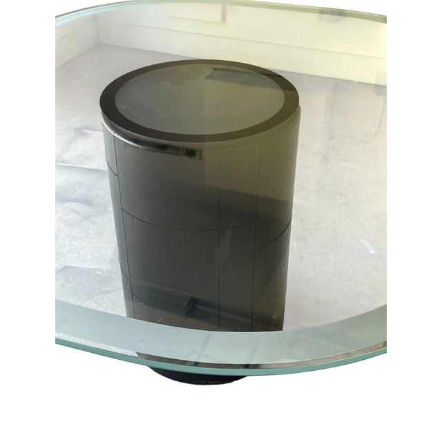 Glass B&b Italia Glass Top Dining Table With Leather Wrapped Base For Sale - Image 7 of 8