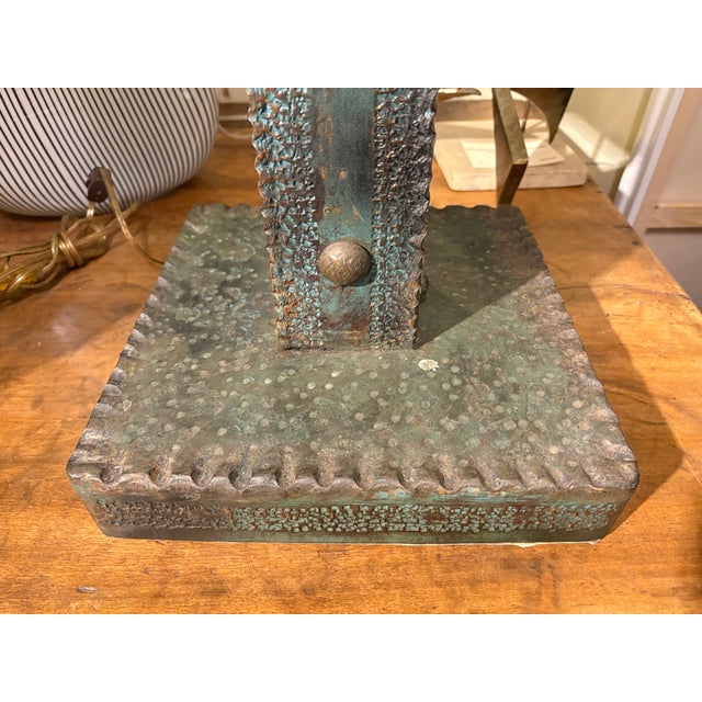 1970s 1970s Italian Brutalist Iron and Glass Lamp by Longobard. For Sale - Image 5 of 15