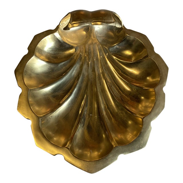 1970s Solid Brass Footed Shell Bowl For Sale