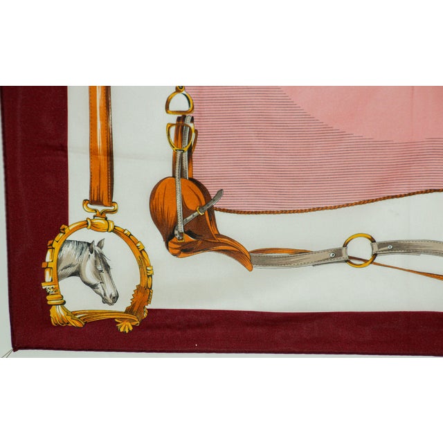 Textile Vintage Pink Scarf with Equestrian Royal Horse Carriages Motif For Sale - Image 7 of 12