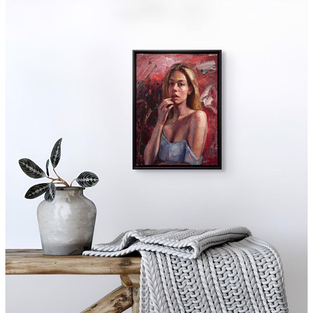 Figurative Secret Desire by Matt Talbert | Oil Painting of a woman with blonde hair and a thoughtful expression For Sale - Image 3 of 5