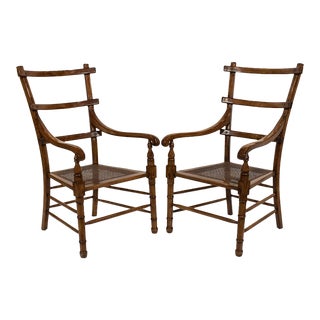 Pair of Vintage Provincial Ladder Back Chairs With Cane Seating For Sale
