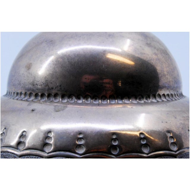 Silver Round Pot in Gummed Silver with Reliefs and Top Stripes For Sale - Image 8 of 10