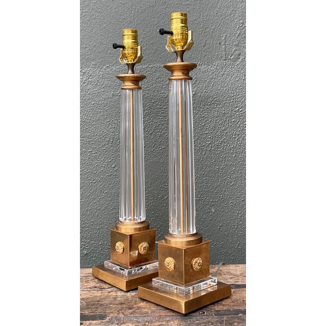 Wood Vintage Neoclassical Glass Lamps - A Pair For Sale - Image 7 of 12