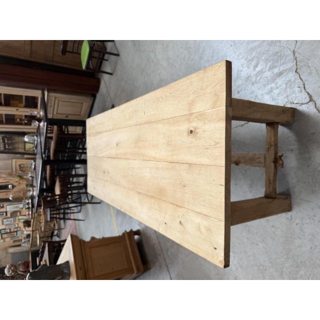 Wood Mid‑20th Century Oak Farm Table For Sale - Image 7 of 10