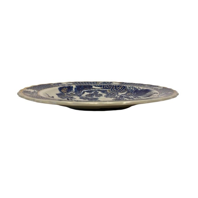 Vintage Shirokiya Japan Blue & White Gilded Porcelain 13.75” Charger Plate. For Sale - Image 4 of 9