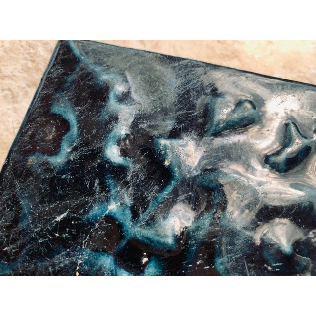 Arts & Crafts Early 20th Century 'Arts and Crafts' Style Botanical Dark Blue Monochromatic Relief Ceramic Glazed Tile For Sale - Image 3 of 13