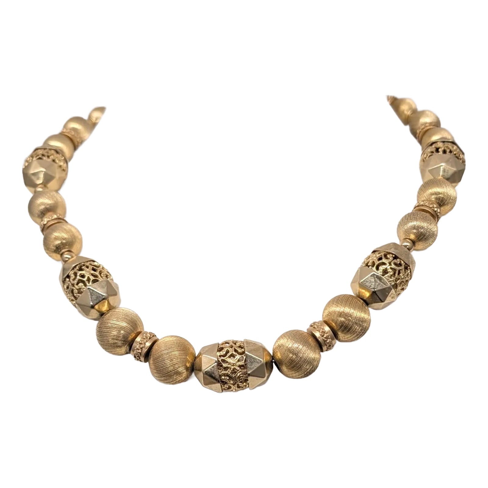 Vintage 1960s Signed Monet Goldtone Chunky Beaded Necklace