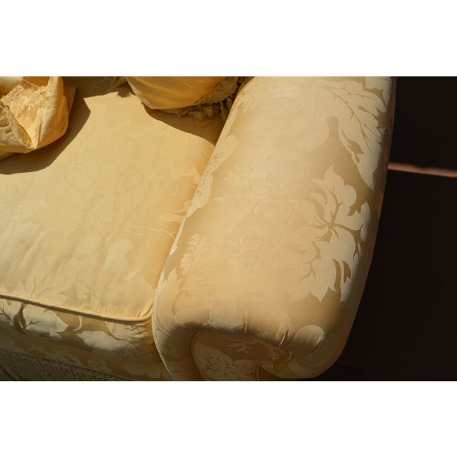 Sherill Yellow Damask Couch W/ Corded Fringed Skirt & Tasseled Throw Pillows For Sale - Image 11 of 18