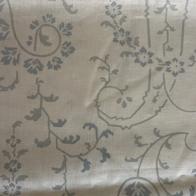 Zina Studios Chinon Custom Pale Blue and Grey on Ivory Linen Fabric- 2 Yards For Sale - Image 4 of 7