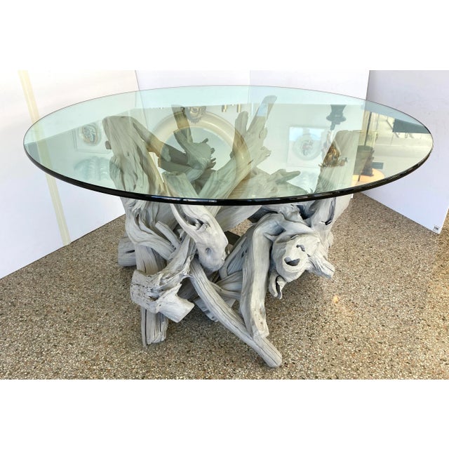 Mid-Century Modern Mid-Century Modern Driftwood Center Table Round Glass Top For Sale - Image 3 of 13