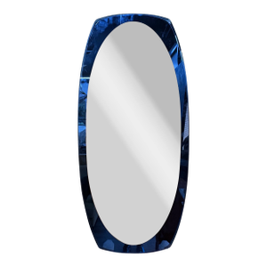 Large 1960s Fontana Arte Inspired Blue Beveled Mirror
