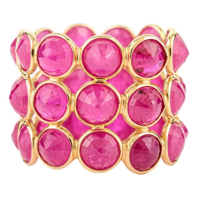 14k Gold Triple Row Ruby Band 17.57 Carat Cocktail Ring Size 6.5 For Sale