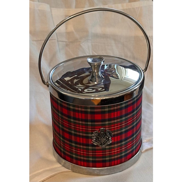 Vintage Red Tartan / Plaid Chrome Lion Crest decoration Ice Bucket
