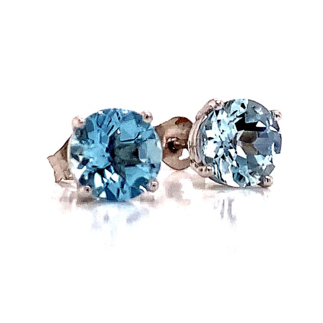 2010s Natural Aquamarine Stud Earrings 14Karat White Gold 1.0 TCW Certified For Sale - Image 5 of 11