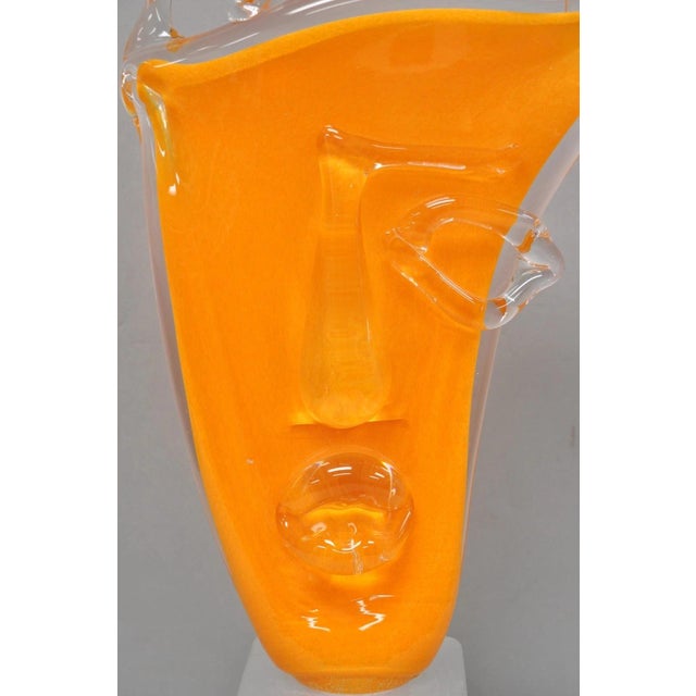 Postmodern Late 20th Century Ion Tamaian Postmodern Orange Blown Art Glass 20" Large Abstract Face Sculpture For Sale - Image 3 of 18