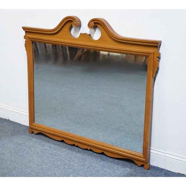 American High End Vintage Solid Hard Rock Maple Early American Colonial 48" Swan Neck Pediment Mirror 5085 For Sale - Image 3 of 7