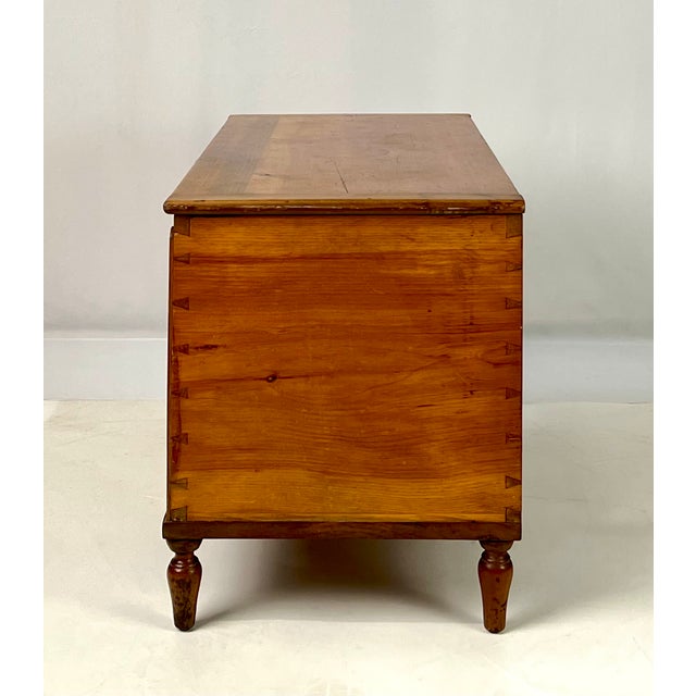 Wood Antique Hand-Dovetailed Pine Storage Trunk / Blanket Chest on Turned Legs For Sale - Image 7 of 15