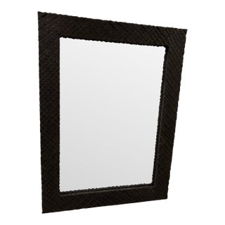 Hand-Carved Wooden Black Mirror Frame Featuring a Textured Pattern For Sale