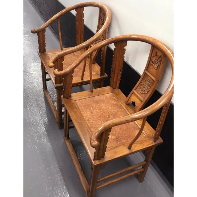 Mid 19th Century 19th Century Large Chinese Ming-Style Horseshoe Back Chairs- A Pair For Sale - Image 5 of 13