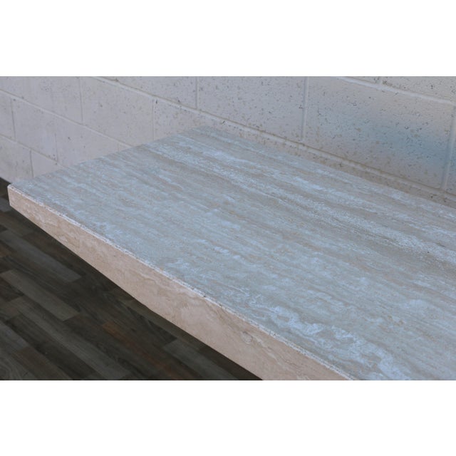 1970s 1970s Italian Postmodern Beige Travertine Stone Pedestal Console Table For Sale - Image 5 of 18