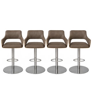 Set of 4 - I4Mariani Silhouette Bar Stools | Italian Designer | Leather, Oak, Chrome For Sale