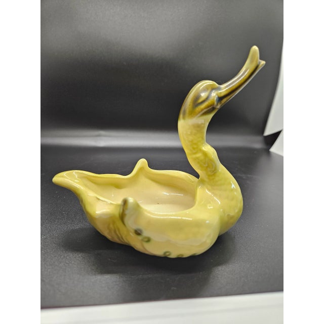 American Vintage Hull Pottery Light and Dark Green Ceramic Duck Figurine Planter/Trinket Dish For Sale - Image 3 of 4