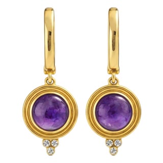 Vintage Inspired Amethyst and Colorless Topaz Drop Earrings Silver, Gold, A Pair For Sale