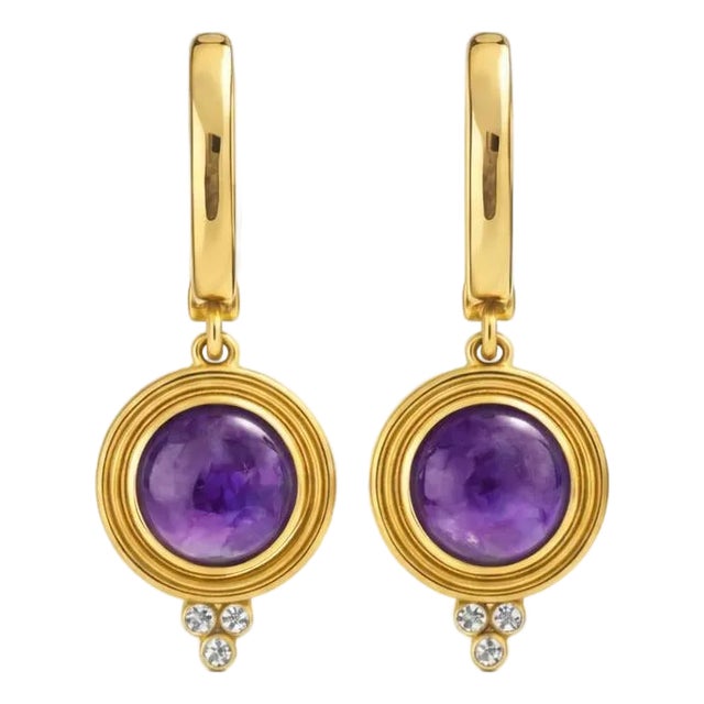 Vintage Inspired Amethyst and Colorless Topaz Drop Earrings Silver, Gold, A Pair For Sale