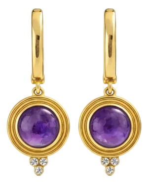 Vintage Inspired Amethyst and Colorless Topaz Drop Earrings Silver, Gold, A Pair