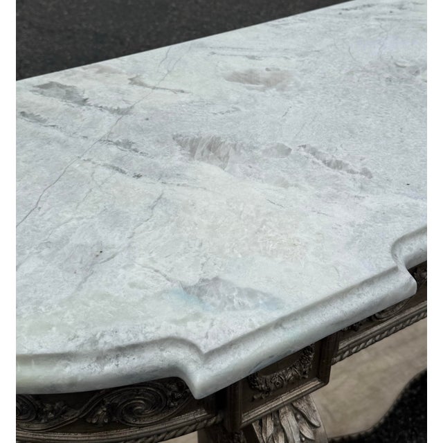 Amy Howard Silver Leaf Carved Neoclassical Marble Top Console Table For Sale - Image 9 of 12