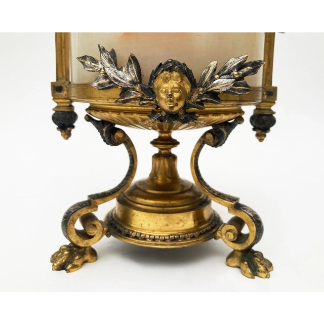 Mid 19th Century Mid 19th Century Early French Silvered & Dore Bronze With Honey Alabaster Vase on Claw Feet For Sale - Image 5 of 12