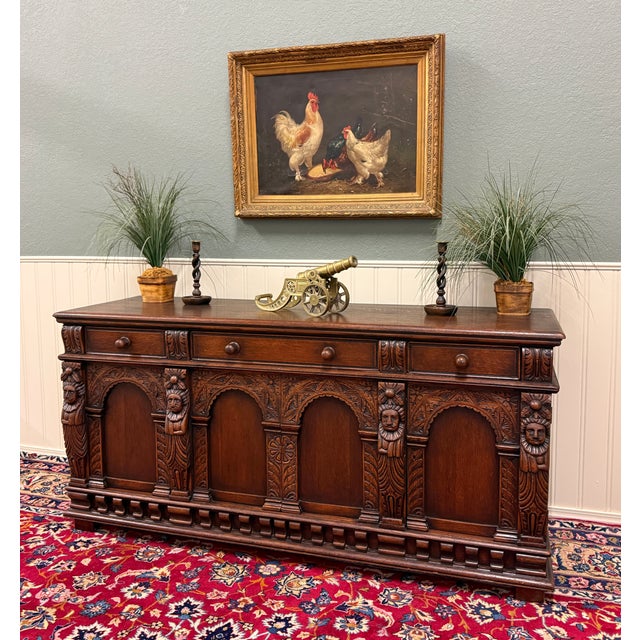 ~~SUPERB Antique English Renaissance Style Oak Server, Sideboard or Buffet~~c.1930s This is a beautiful example of an...