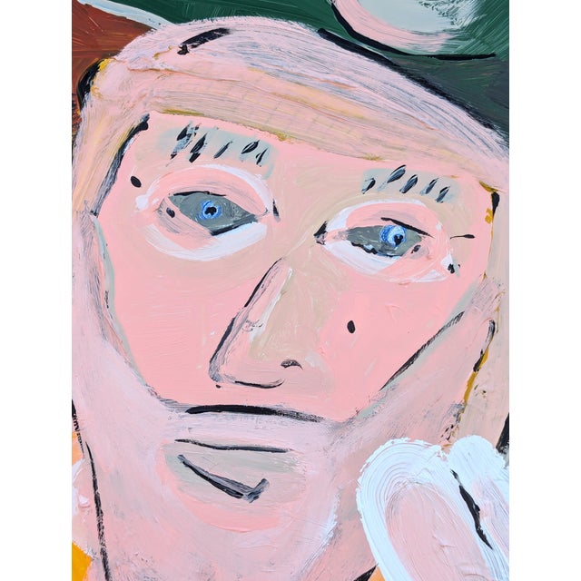 Paint Matthew Reeves "Just a Rabbit" Contemporary Pink, Green, & Yellow Figurative Portrait Painting, 2025 For Sale - Image 7 of 9